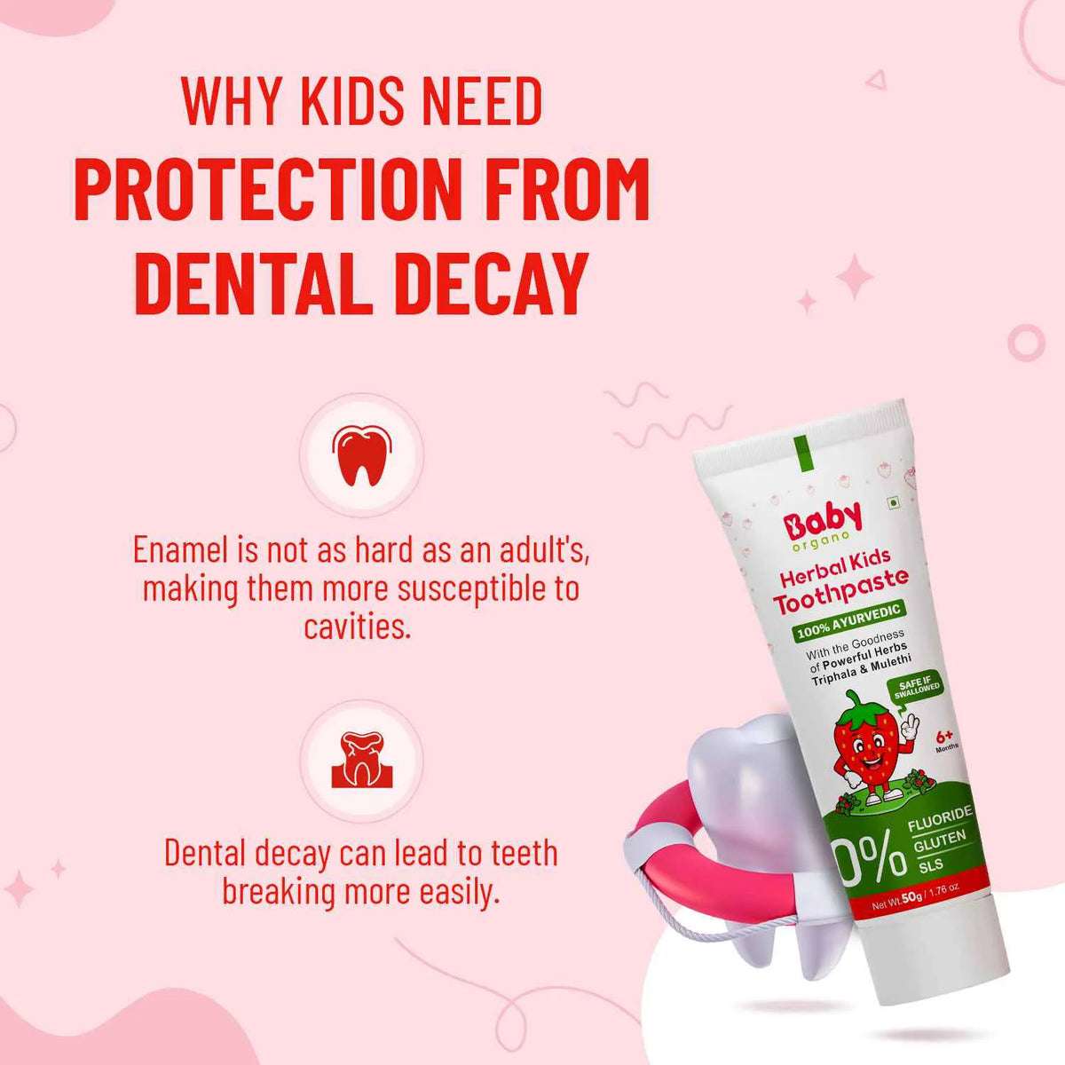 Kids need herbal strawberry toothpaste to protect soft enamel and prevent early cavities and dental decay