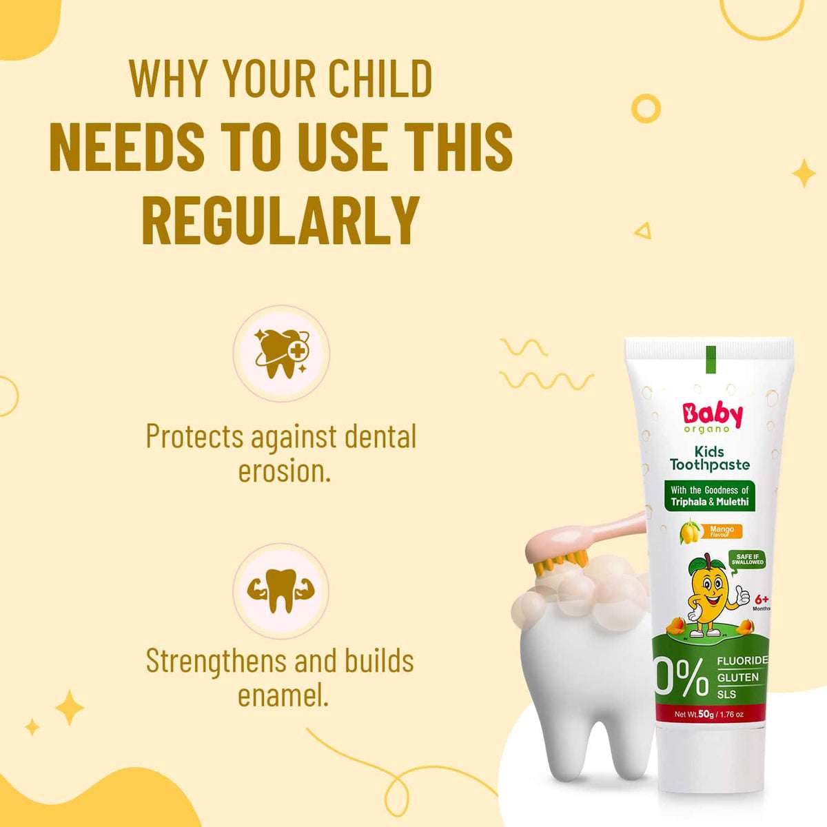 Healthy Teeth & Gums | Herbal Kid's Toothpaste | Mango Flavour | 6 Months +